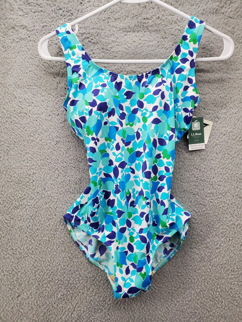 LL Bean One Piece Swimsuit Size 4 UPF Blue Floral NWT
